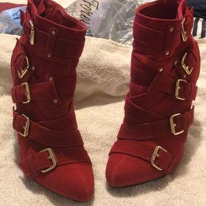 Red suede booties